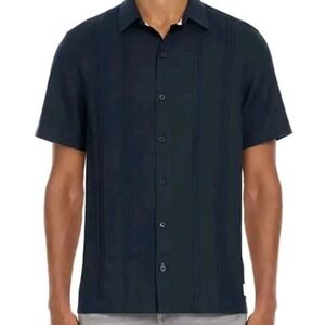 SCOTCH & SODA Linen Blend Relaxed Fit Shirt Mens Sz M Navy Blue Bowling Top NWT